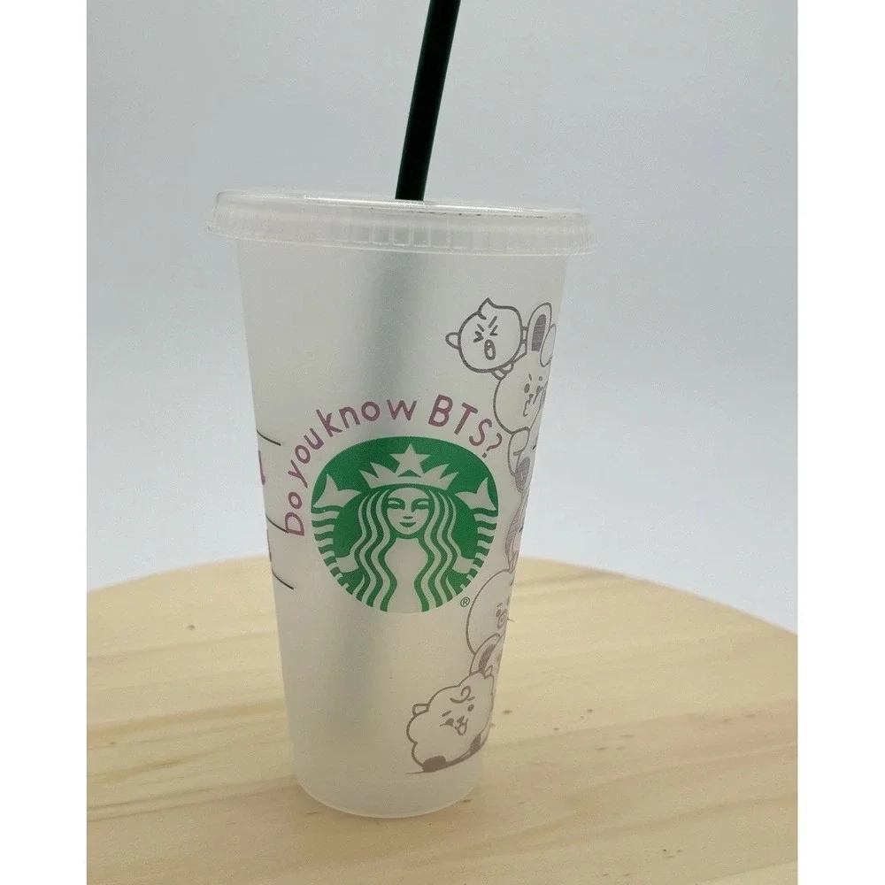 Starbucks Reusable Cold Cup 24Oz BT21 Inspired Cartoon Characters Plastic‎ Lid